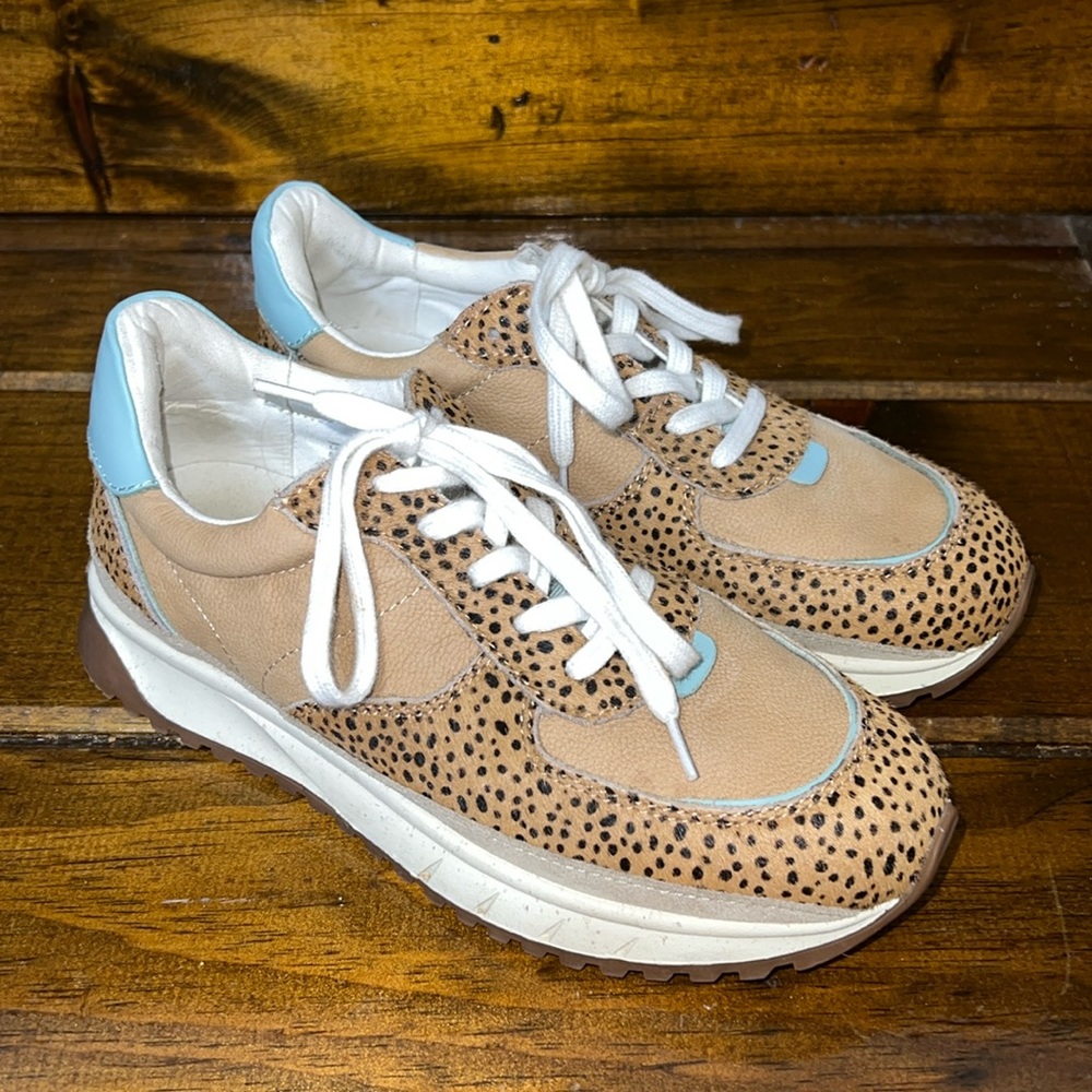 Madewell Tan Leopard Print Sneakers with Light Blue Accents